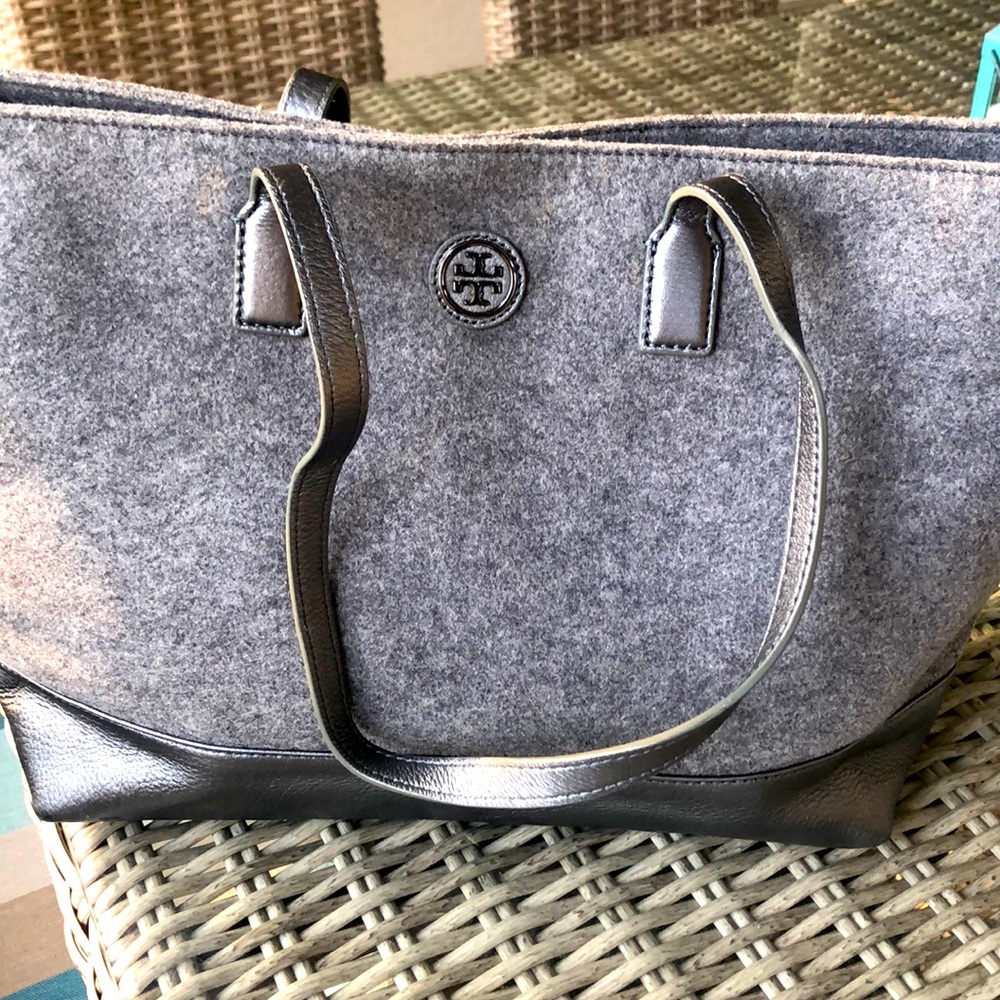Tory Burch leather and felt grey tote